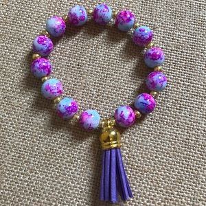 Blue and Pink Marble Bracelet with Purple Tassel